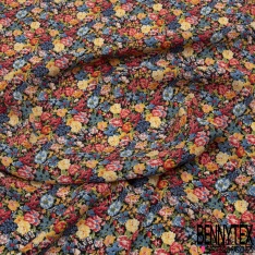 Crêpe viscose digital imprimé petit bouquet floral rétro fond noir