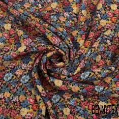 Crêpe viscose digital imprimé petit bouquet floral rétro fond noir