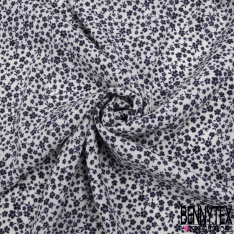 Crêpe viscose digital imprimé floral multicolore folklorique fond bleu nuit marine