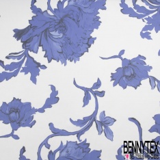 Mousseline crêpe polyester crépon imprimé floral cachgemire abstrait bison fond bleu barbeau