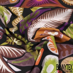 Twill double satin polyester motif abstrait multicolore fond noir