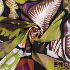 Twill double satin polyester motif abstrait multicolore fond noir