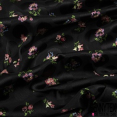 Satin polyester jacquard crêpon imprimé digital floral abstrait et gros pois noir rouge fushia