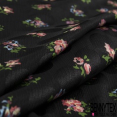 Satin polyester jacquard crêpon imprimé digital floral abstrait et gros pois noir rouge fushia