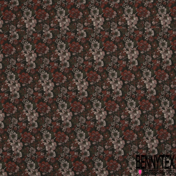 Jacquard laine polyester motif abstrait roux noir taupe