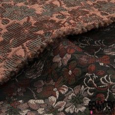 Jacquard laine polyester motif abstrait roux noir taupe