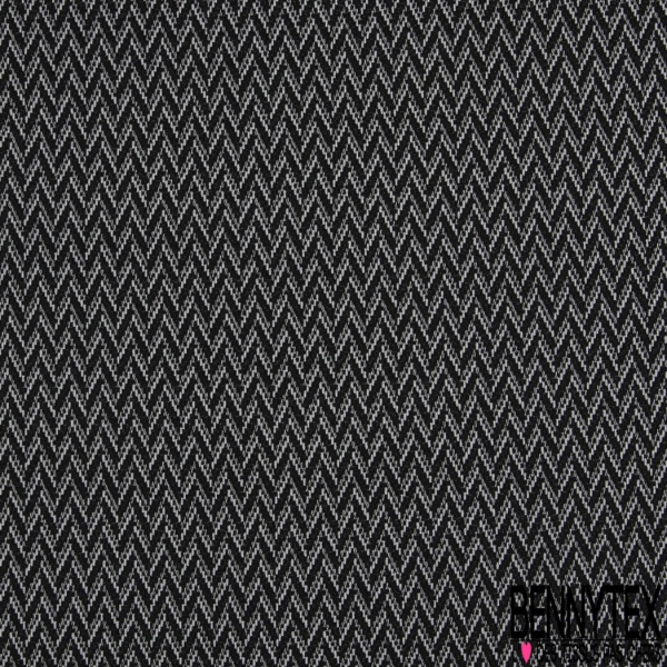 Jacquard motif chevron chiné brun blanc optique noir lurex argent