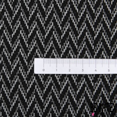 Jacquard motif chevron chiné brun blanc optique noir lurex argent