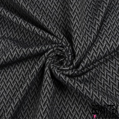 Jacquard motif chevron chiné brun blanc optique noir lurex argent