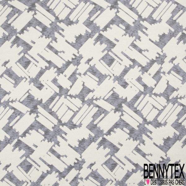 Jacquard motif chevron chiné noir blanc optique gris clair lurex noir