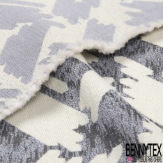 Jacquard motif chevron chiné noir blanc optique gris clair lurex noir