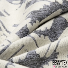 Jacquard motif chevron chiné noir blanc optique gris clair lurex noir