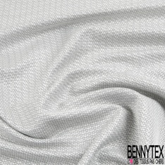 Jacquard imprimé abstrait chiné blanc discret vert d'eau lurex ton sur ton