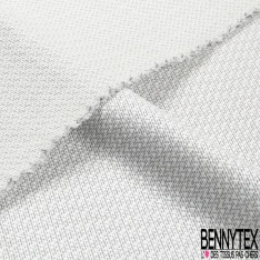 Jacquard imprimé abstrait chiné blanc discret vert d'eau lurex ton sur ton