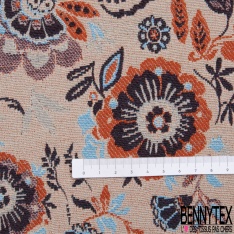 Jacquard imprimé fleur cachemire blanc optique fond bleu nuit