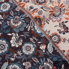 Jacquard imprimé fleur cachemire blanc optique fond bleu nuit