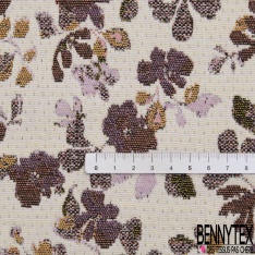 Jacquard imprimé rayure horizontale motif amérindien ton moutarde beige ocre