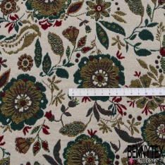 Jacquard imprimé fleur cachemire vintage multicolore fond gris rôsatre