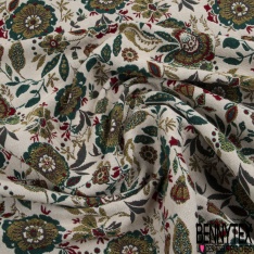 Jacquard imprimé fleur cachemire vintage multicolore fond gris rôsatre