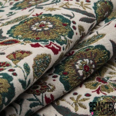 Jacquard imprimé fleur cachemire vintage multicolore fond gris rôsatre