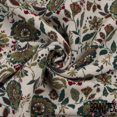 Jacquard imprimé fleur cachemire vintage multicolore fond gris rôsatre