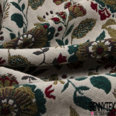 Jacquard imprimé fleur cachemire vintage multicolore fond gris rôsatre