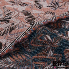 Jacquard imprimé géométrique patchwork ton ciel violine sapin cappuccino