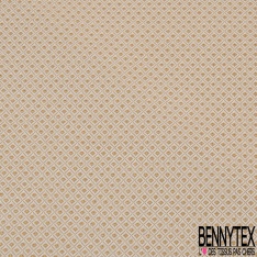 Jacquard polyester coton motif losange ocre blanc discret lurex or