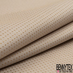 Jacquard polyester coton motif losange ocre blanc discret lurex or