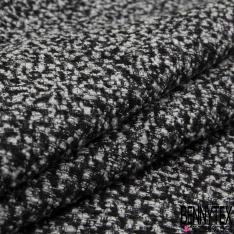 Jacquard imprimé losange géométrique lurex or noir fond blanc optique