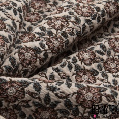 Jacquard imprimé pied de coq stylisé noir blanc framboise fond rose trémière