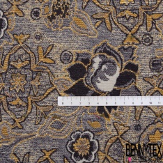 Jacquard imprimé petite fleur champêtre rétro fond blanc cassé