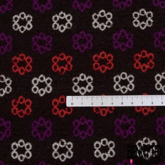 Jacquard laine imprimé rayure horizontale floral ton violine rouge mandarin blanc duscret sang de taureau