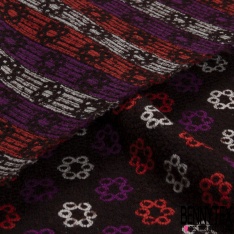 Jacquard laine imprimé rayure horizontale floral ton violine rouge mandarin blanc duscret sang de taureau