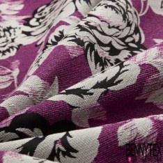 Jacquard imprimé rayure sergée horizontale bordeaux blanc optique orange rose lilas