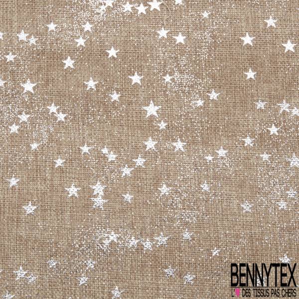 Toile Facon Jute Coloris Naturel Imprime Poussiere D Etoiles Paillette Argent Bennytex Vente De Tissus Pas Cher Au Metre