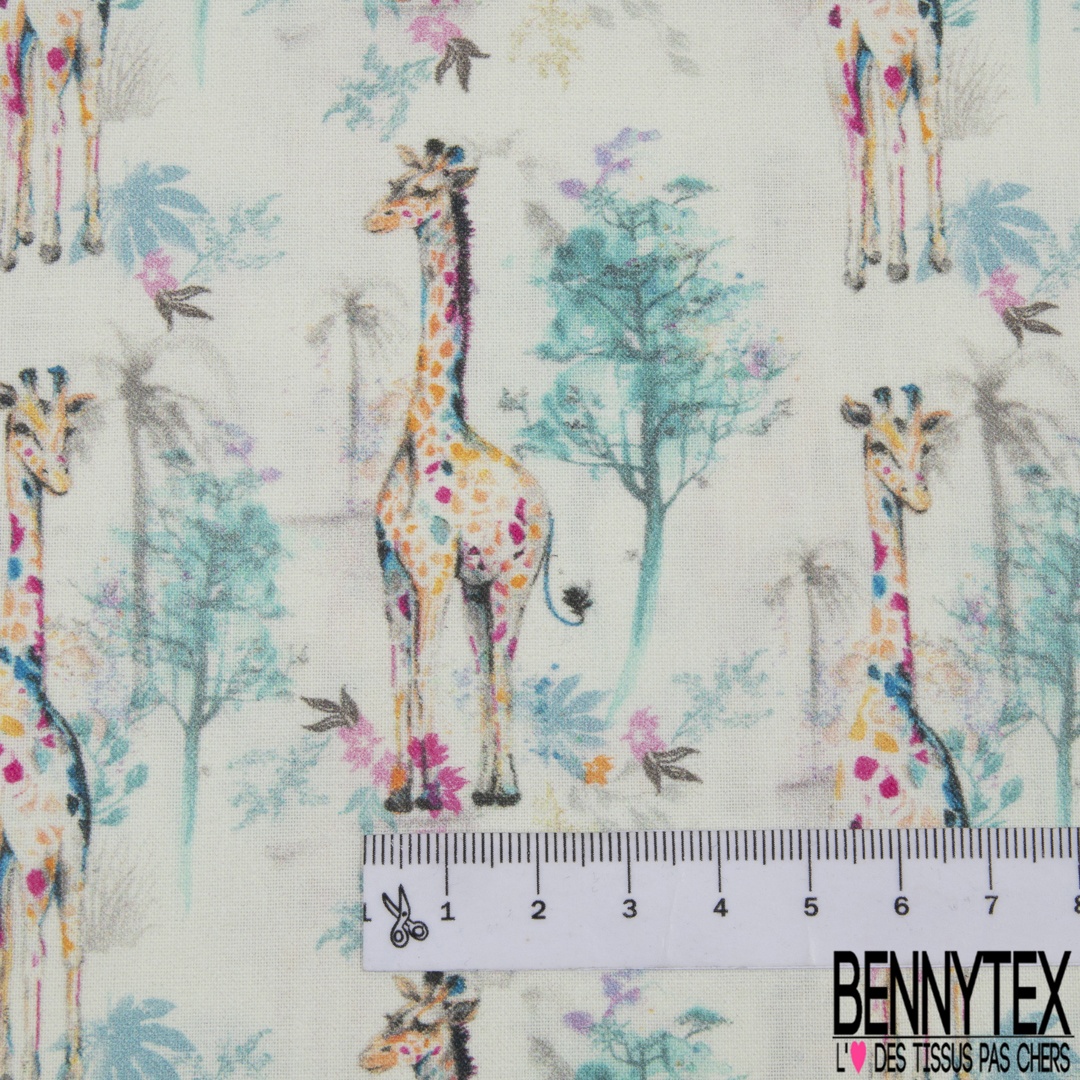 Coton Imprime Digital Theme Girafe Dans La Savane Fond Blanc Bennytex Vente De Tissus Pas Cher Au Metre