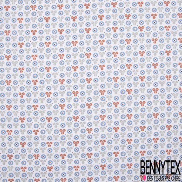 Cretonne 100 Coton Impression Motif Formes Fantaisistes Gris Orange Bleu Fond Blanc Bennytex Vente De Tissus Pas Cher Au M