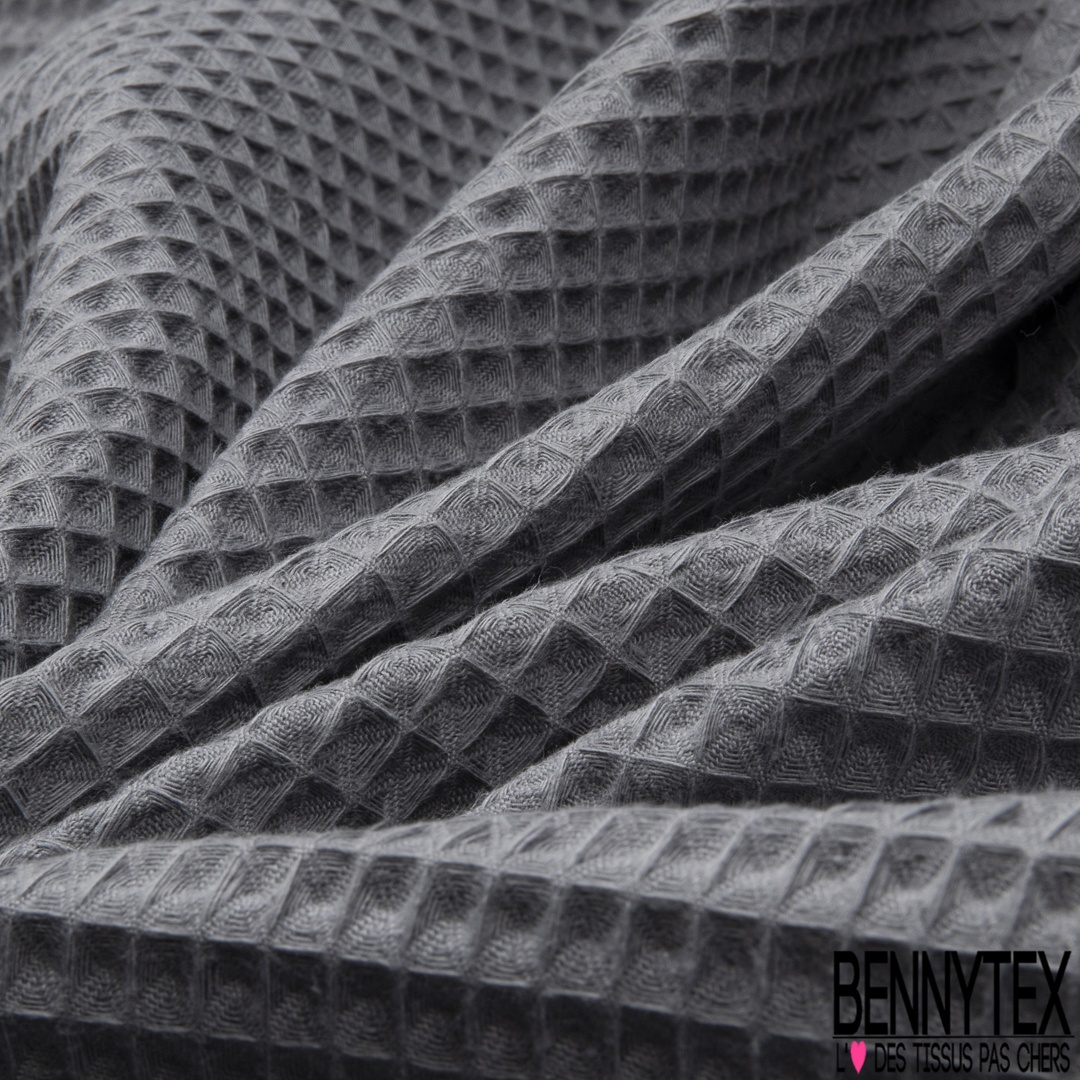 Couverture légère 150x150 gris en coton 300 g/m² NID D'ABEILLE